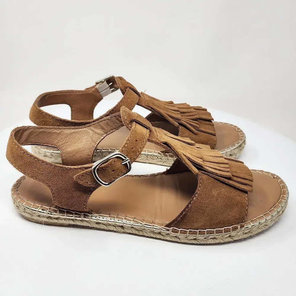 Anthro Maypol Kiltie Fringed Espadrille Sandals Women EU40/US9.5 Brown Suede